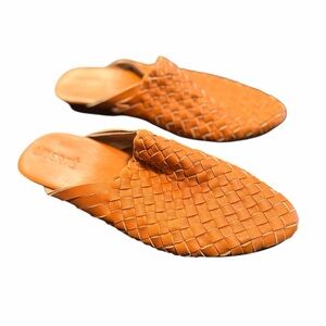 Liberté Woven Leather Mule Flats | Cognac Leather Slip-On Shoes